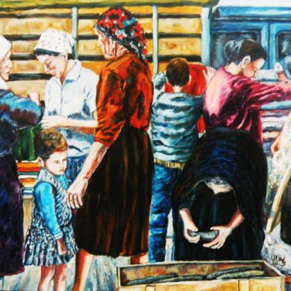 MERCATO DEL GIOVEDI' - Olio e sabbia su tela 80 x 70