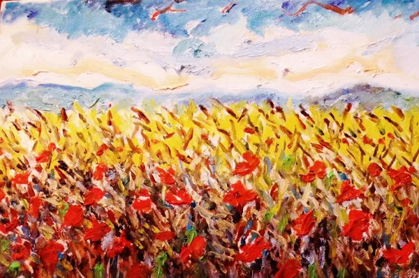 PAPAVERI TRA IL GRANO - Olio su tela 30 x 20