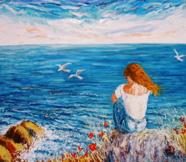 GARDANDO IL MARE - Olio su tela 80 x 70 