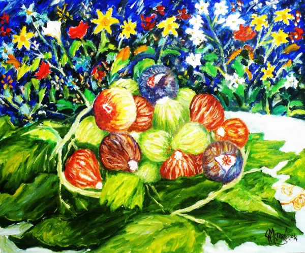 FICHI  E FIORI DI CAMPO - Olio su tela 60 x 50