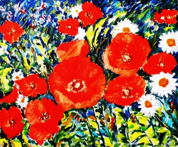 FIORI DI CAMPO E PAPAVERI - Olio su tela 60 x 50 