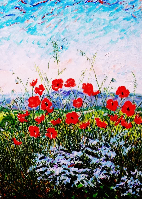 PAPAVERI E FIORI - Olio su tela 50 x 70