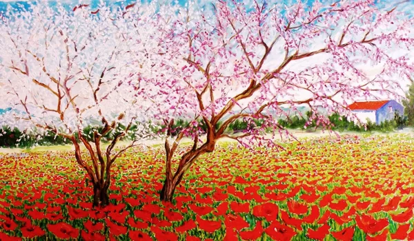 FIORITURA TRA I PAPAVERI - Olio su tela 120 x 70