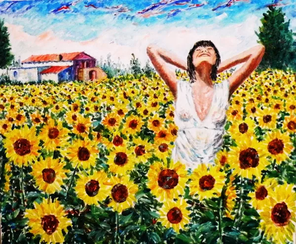 GIOIA E COGLIA DI VIVERE - Olio su tela 60 x 50