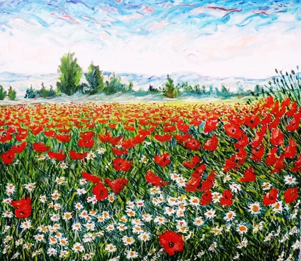 PAPAVERI E MARGHERITE - Olio su tela 80 x 70
