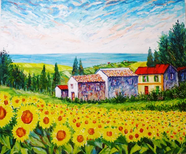 GIRASOLI TRA MARE E NATURA - Olio su tela 120 x 100